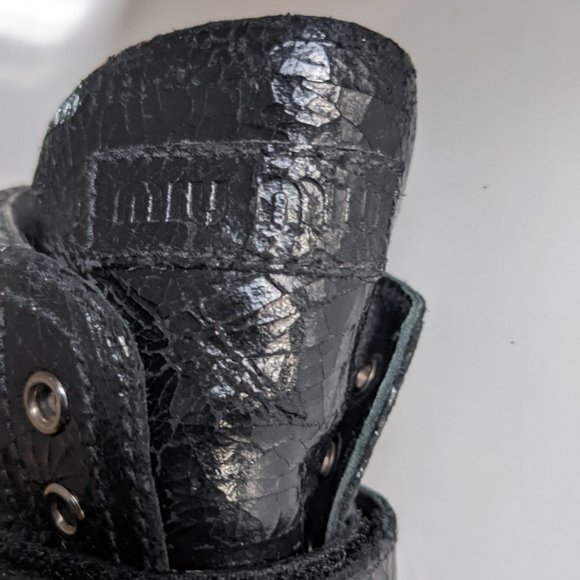 MIU MIU Black Leather High Top Sneaker Donna Cracle - Picture 10 of 12